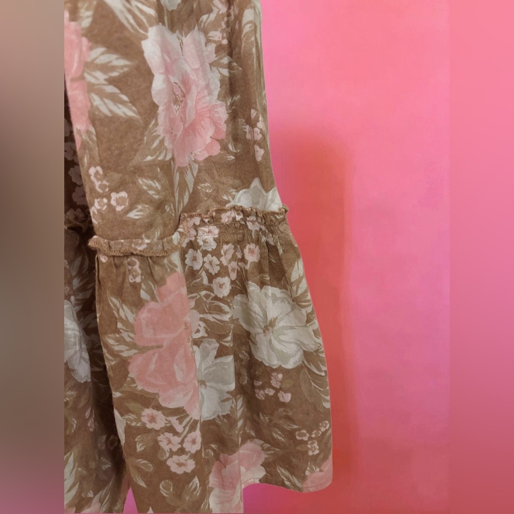 Urban Outfitters Coquette Brown & Pink Floral Babydoll Dress - Size Medium - Picture 8 of 12